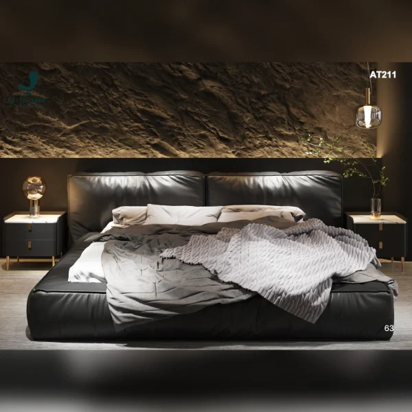 Contemporary Black Leather Bed